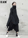 2022 New Fashion Winter Stand Lead Irregular Long Type Cotton-padded Clothes Loose Coat Solid Black Jacket Woman