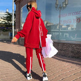 Free Shipping Casual Zipper Letter Hoodie Sweater Set Women's Pullover Sweater & Pants 2-Piece Loose Sportswear Set 2022