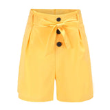 Women Shorts High Waist Buttons Sashes Elegant Summer Zip-Up Skinny Shorts Solid Plus Size Pockets Summer Casual
