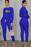 Casual Sports Cartoon Printed Ruched Bloused And Matching Dtrawstring Pants Two Piece