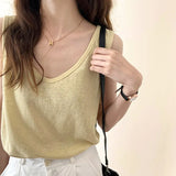 U-Collar Clavicle Loose Vest Women Wear Sleeveless T-Shirt In Summer 2023-Outfit