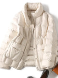 VAREY LIN Winter Women 90% Duck Down Fit Coat Casual Light Feather Jacket Single Breasted Warm Parker Solid Color