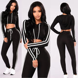 Piece Set Fitness Casual Tracksuit Women Side Striped Hoodies Cropped Tops and Pants Jogger Two Piece Outfits Chandal Mujer