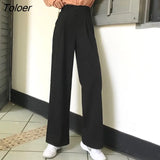 Gray Women Suit Pants High Waist Casual Wide Leg Pants Office Ladies Formal Loose Trousers Pockets Zipper Pantalon