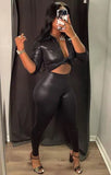 Leather Fit Blouse and High Waist Pants 2 Piece