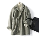 Premium Hand-stitched Wool Coat Women Double-sided Cashmere Jacket Spring Autumn Plaid Woolen Outwear Casual Tops
