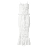 Women Y2K Vintage 2Pcs Outfits Bow Knot Tie-up Bandage Ruched Camisole+Elastic Long Fishtail Skirt Streetwear Sets-Outfit