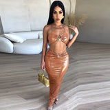 Toloer Women's Fall 2024 New Fashion Sexy Hollow Out Slim Slip Dress Women's Dress-Outfit