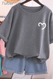 100 Cotton L-5XL Plus Size T Shirt Love Print Tshirt Short Sleeve Women's Tops Summer Kawaii Couple O Neck T