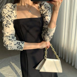 Maxi Dresses for Women Party Patchwork Long Sleeve Square Collar Floral Slim Mermaid Woman Dress Elegant Autumn 2023