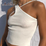Asymmetrical Vintage One Shoulder Crop Top Y2K Camisole Solid Casual Cute Cropped Shirts Vest Knitted Basic
