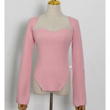 Elegant Side Split Knitted Women's Sweater Square Collar Long Sleeve Sexy Sweaters Female Fashion New 2022