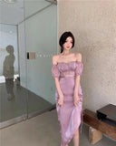 Party Sannian Women Dress 2022 Summer New Drawstring A Shoulder Bubble Sleeve Temperament Chiffon Dress Women