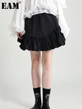 High Elastic Waist Black Ruffles Temperament Mini Half-body Skirt Women Fashion Tide New Spring Summer 2023