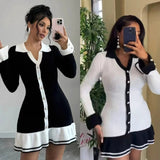 Small Fragrant Style Elegant Body V Collar Long-Sleeved Lotus Side Knitted