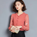 Women 2021 Plus Size 4XL Long Sleeve Women's Blouses Printed Solid Color Shirt Chiffon Blouse Ladies Tops 5 Color