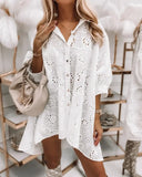 2021 new women's loose solid color hollow single-breasted long shirt
