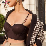 Sexy Chain Sling tops Chic Solid Color Sleeveless Low Chest Push Up Short Tank tops Slim Camis
