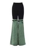 Fashion Women's Hit Color Spliced Jeans High Waist Elastic Patchwork Girding Straight Denim Pants Summer 2023 New