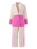 Women Suit Blazers VONDA Ladies Casual Lapel Coats Color Patchwork Autumn Office Formal Long Sleeve Thin Pant Sets no