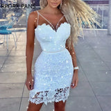 Women Elegant Cutout Spaghetti Strap Guipure Lace Dress-Outfit