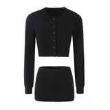 New Single-Breasted Cardigan Sweater With Buttocks A-Shaped Knitted Half Skirt-Outfit
