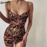 v-neck sexy summer dress camisole blackless women leopard print mini club party wear bodycon female fashion slim