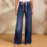 2025 New Women's Wear With Elastic Jeans Straight Temperament Broad Leg