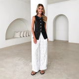 Retro Fashion Round-Neck Sleeveless Roll-Back Jacket Vest
