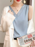 Summer Sleeveless Blouse Women 2022 Silk Tops Elegant Satin Tank Tops Green Women Summer Top Blouse Shirt