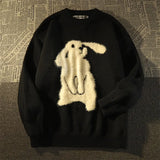 Cute Rabbit Flocking Sweater Loose Round Neck Funny Long Sleeve Pullover Women Casual Fashion Sweet Sweater