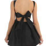 Women Sling Mini Dress Evening Party Summer Clothes Solid Color Sleeveless Backless Square Neck A-line Dress Sexy Club-Outfit
