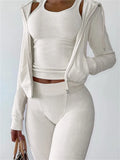 Fall Casual 3 Three Piece Set Tracksuit Women Outfit 2022 Long Sleeve Zip Up Hooded Crop Top Skinny Pants Matching