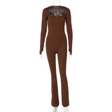 Toloer Women's Fall New Solid Color Simple Long Sleeve Shawl Jumpsuit Fashion Slim