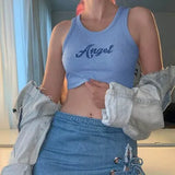 Tiger Printed Tees Vest Crop Top Women Letter Animal Print Crop Top Sleeveless Tank Tops Casual Skinny Female