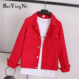 Female Jacket Autumn Winter Jean Jackets Yellow Black Red Denim Coats Women High Street Korean Outwear Fashionable