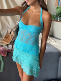 backless lace halterneck