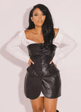 Black Sexy Strapless Solid PU Leather Button Mini Club