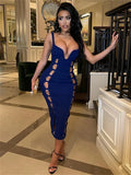 Spring Solid Maxi Dresses For Women 2022 Sleeveless Backless Hollow Out Bandage Bodycon Tank Dress Black Sexy Party