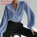 Elegant Blouse 2022 Summer Tunic Women Sexy V Neck Long Lantern Sleeve Shirts Solid Casual Irregular Hem Top Blusas