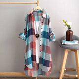 Autumn Fashion Oversized 5xl Long Plaid Shirt Women Chic Checked Blouse Long Sleeve Female Loose Casual Shirts