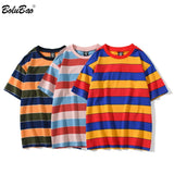 2020 Summer Brand Casual Washed T-Shirts Men Vintage Contrast 100% Cotton Tops Striped Fashion Male T