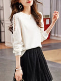 Collar Hollow Lace Texture Top T2025 Spring New Fashion Temperament Knitted Long-Sleeved T-Shirt