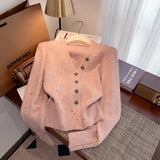Style Fragrant Style V-Neck Cardigan Female Autumn And Winter Design Snowflake Knitted Jacket Minority Chic Blouse-Outfit