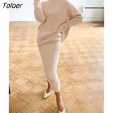 Knitted Skirt Sets Women Autumn Winter Turtleneck Pullover And Pencil Long Skirts Elegant 2 Piece Sets Sweater