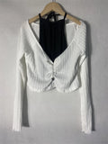 Fashion Suit Two Piece Set Women Chain Folds Tshirts Lace Up Sling Vest Sets Roupas Femme Y2k Clothes Korean Sexy Outfits-Outfit
