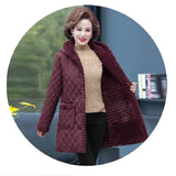 Jacket Plus Velvet Padded Coat Middle-aged Women Stand-up Collar Plus Size Wadded Jackets Thick Warm Long Outwear