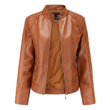 VAREY LIN New Spring Autumn Moto Biker Pu Coat Women Casual Stand Collar Zipper Faux Leather Jacket Lady Casual Slim