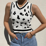 Y2K Sleeveless Autumn Sweater Pullover Casual Plaid Knitted 90s Knitted Crop Sweaters Casual Autumn Preppy