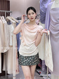 Xixi 13 Lines 2025 Summer New Temperament Ice Silk Bottom Knitted Flower Design Short-Sleeved T-Shirt